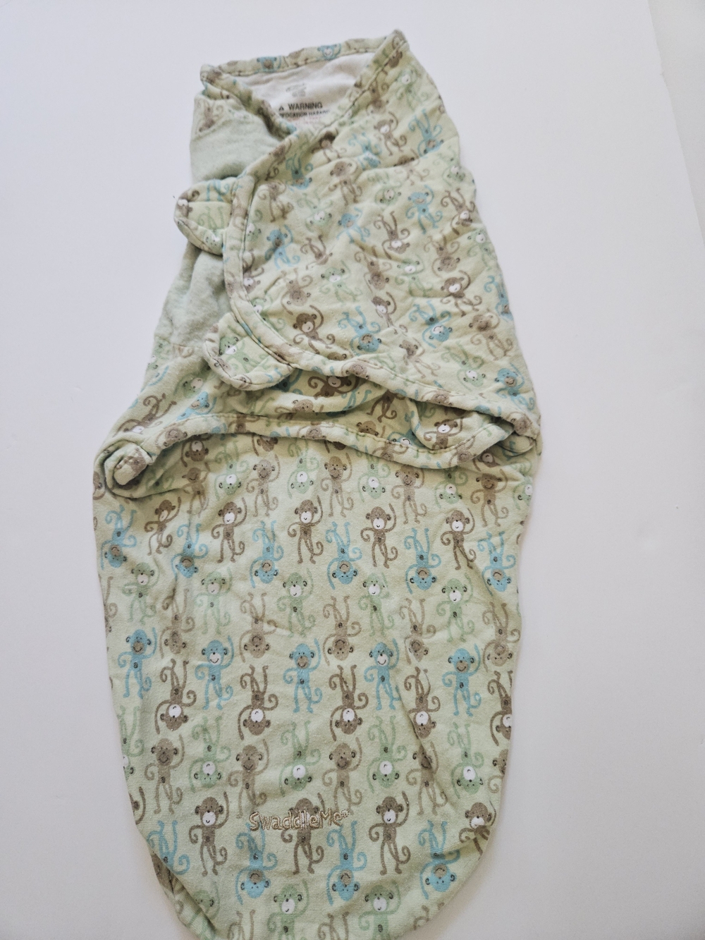 SwaddleMe Mint Green Baby Swaddle with Blue & Brown Monkey Print